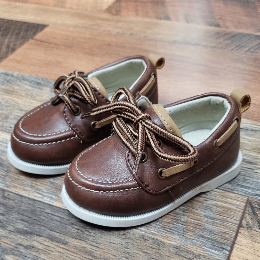 Koala Kids Dark Brown Faux Leather Loafer Boat Shoes, Size 3